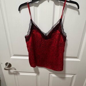 Elegant Red Lace Trim Tank Top